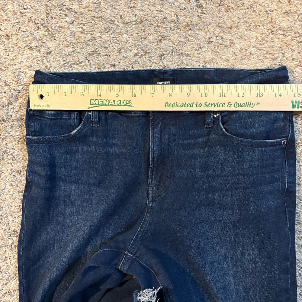 Express 70’s Flare Mid-Rise Dark Indigo Jeans - Medium Short Size 6/8/10 - Picture 8 of 10